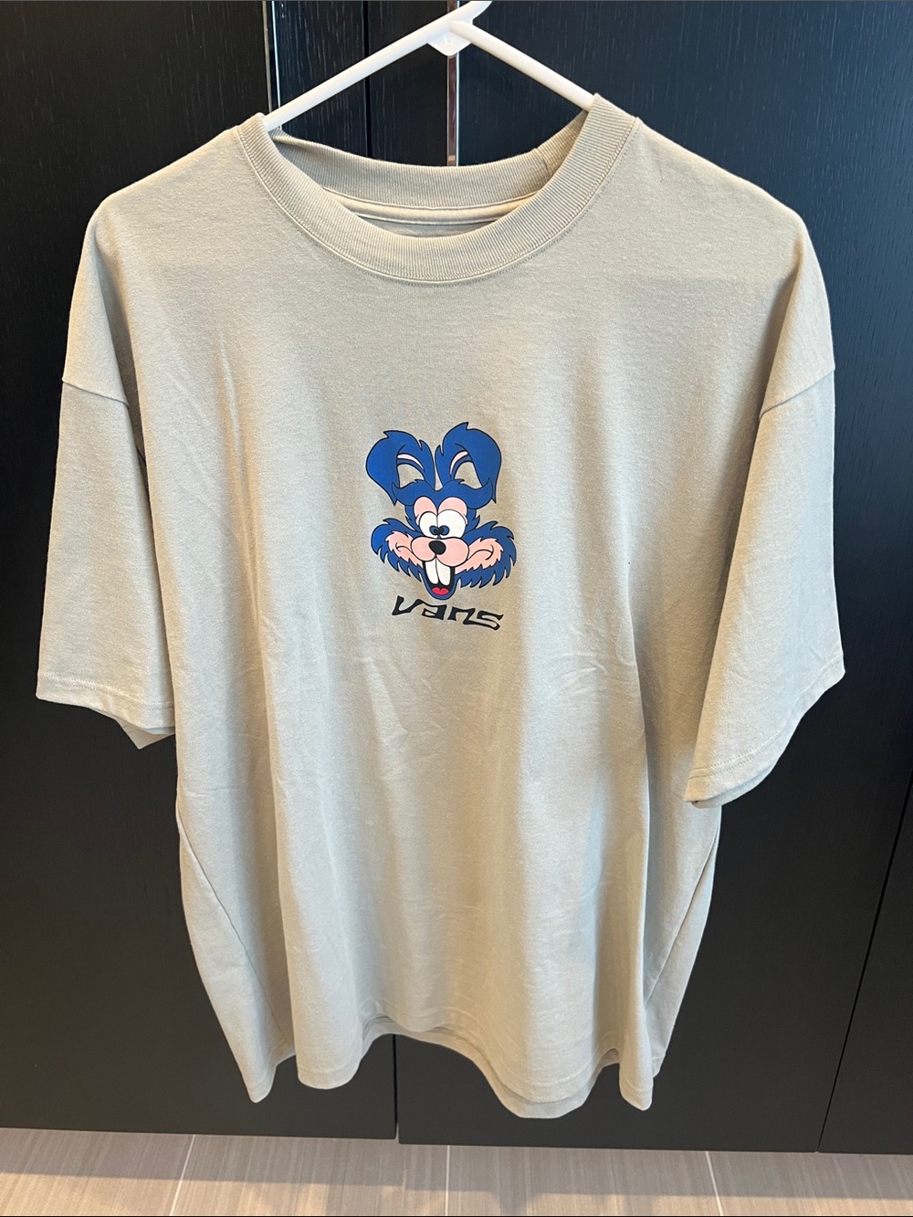 Vans Beige Short-Sleeve Tee with Blue & Pink Cartoon Graphic